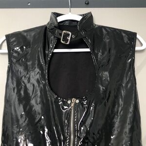 Faux latex zip up dress - Black